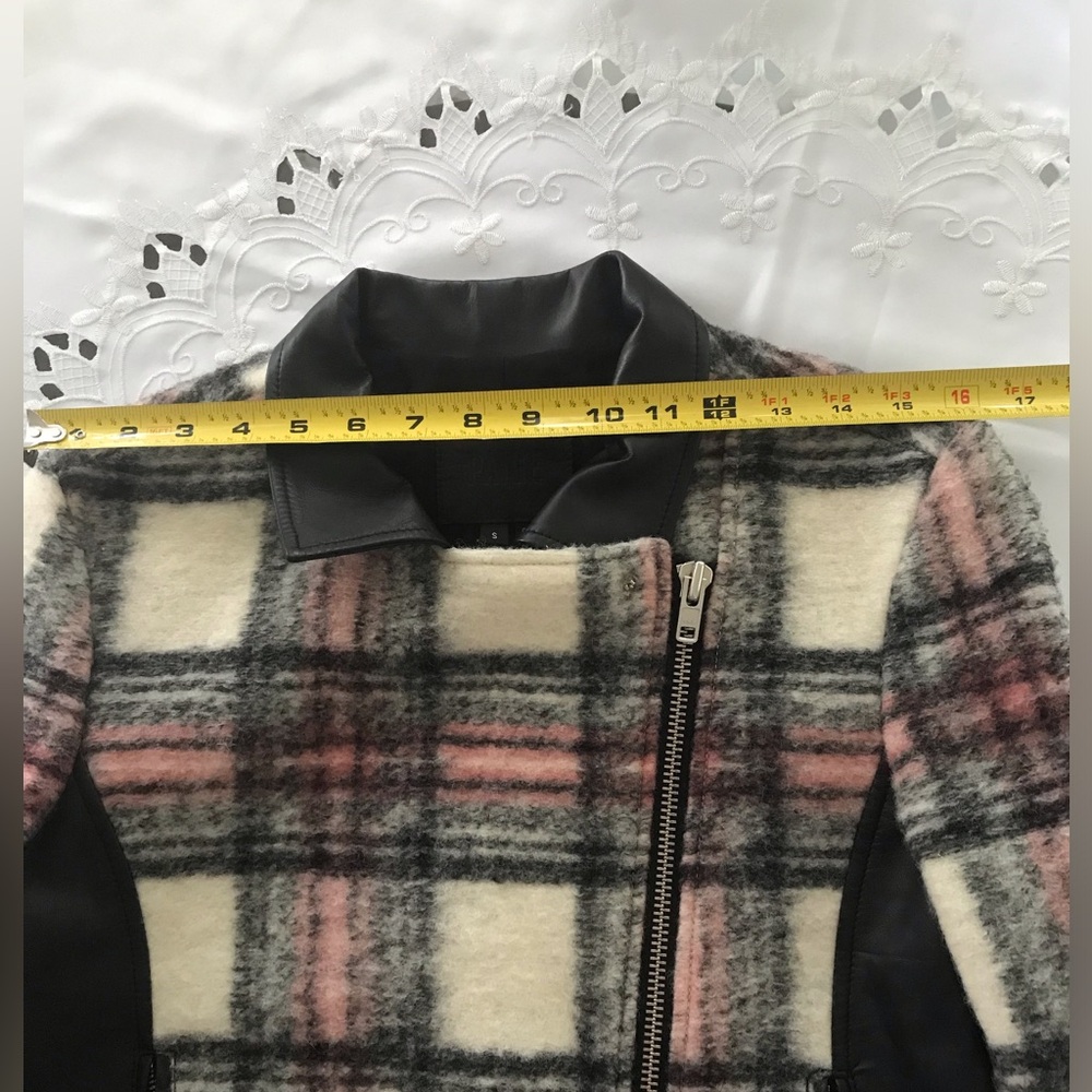 Paige Farrah Plaid Wool Leather Moto Jacket Pink Black Women's Size S - Picture 6 of 16